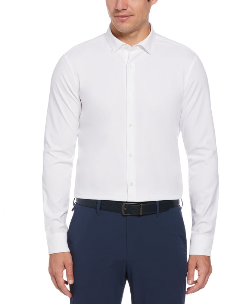 Perry Ellis Slim Fit Untucked Total Stretch Solid Shirt Bright White | 157ZMIHUE