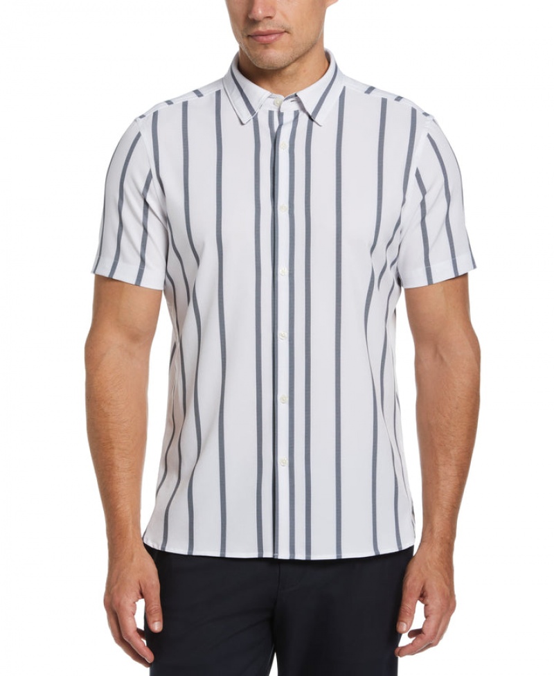 Perry Ellis Slim Fit Vertical Stripe Total Stretch Shirt Bright White | 240CKDVNB