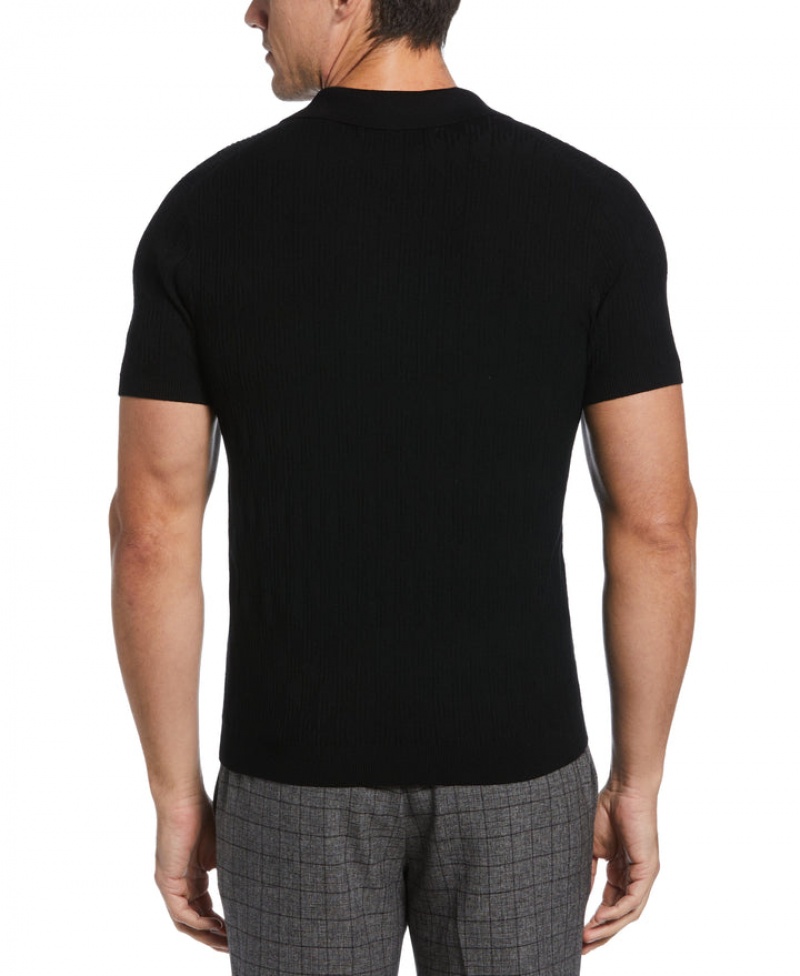 Perry Ellis Tech Knit Open Collar Polo Black | 241LCXVSP