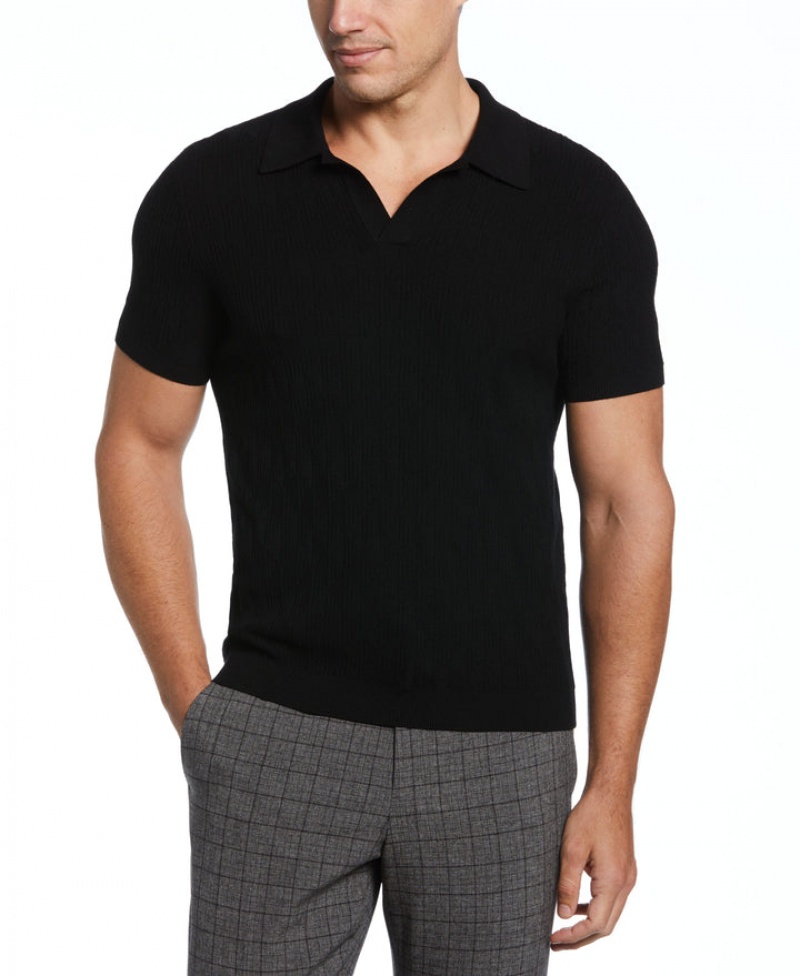 Perry Ellis Tech Knit Open Collar Polo Black | 241LCXVSP