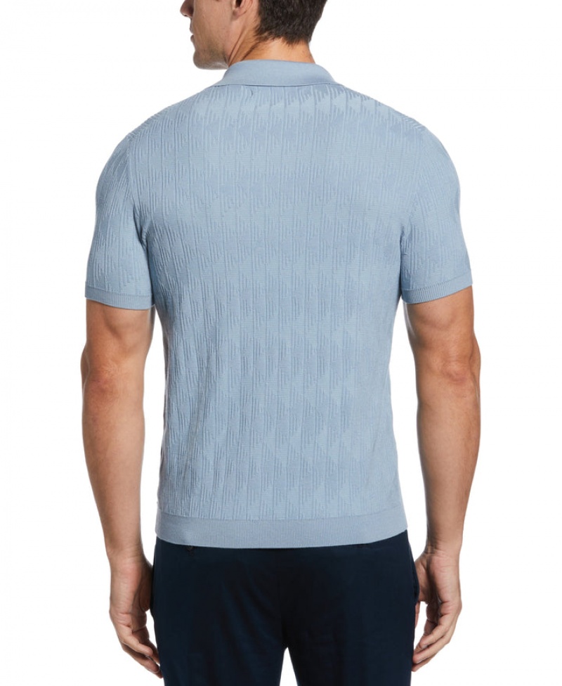 Perry Ellis Tech Knit Open Collar Polo Dusty Blue | 654CDSNZQ