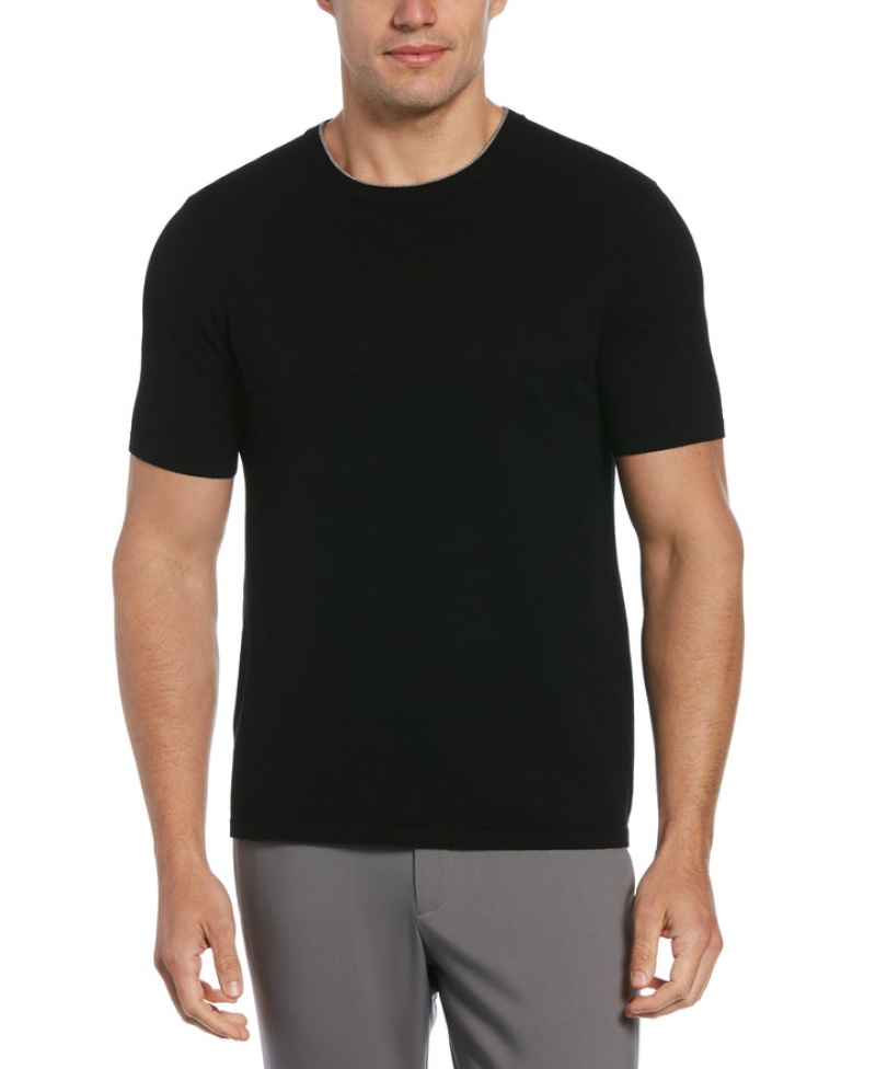 Perry Ellis Tech Knit Sweater Tee Black | 926XLOPKZ