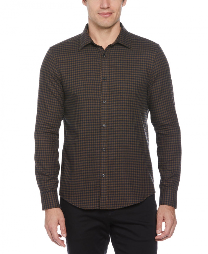 Perry Ellis Tonal Gingham Flannel Shirt Rain Drum | 760EYDZNL