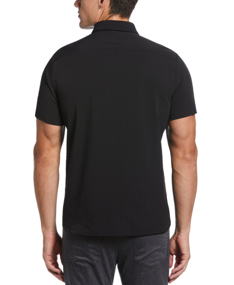 Perry Ellis Total Stretch Seersucker Stretch Shirt Black | 820JUDTXV