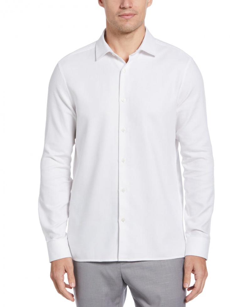 Perry Ellis Untucked Geometric Dobby Shirt Bright White | 738BASYWU