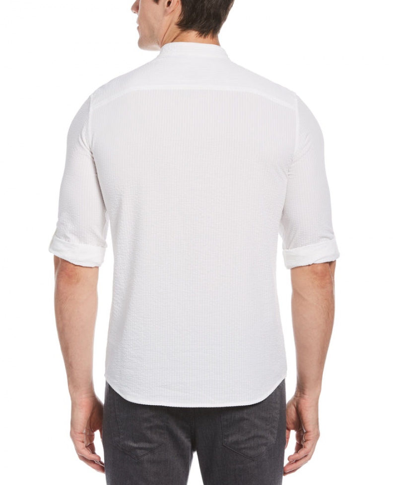 Perry Ellis Untucked Total Stretch Slim Fit Seersucker Shirt Bright White | 539OCAGLR