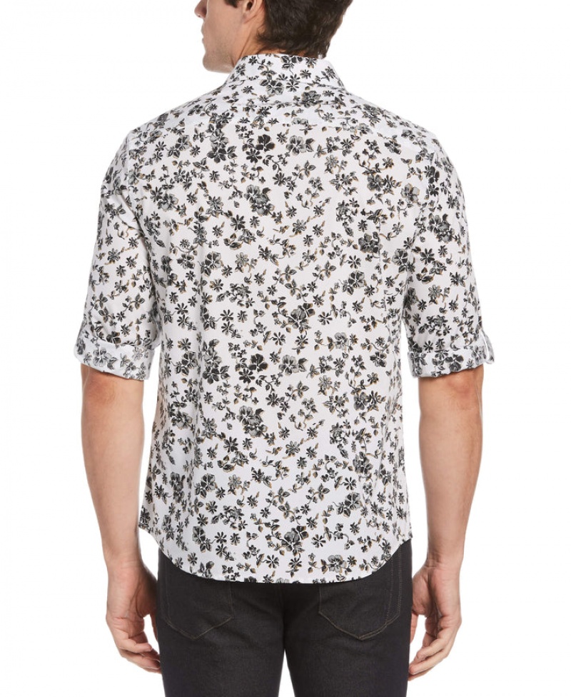 Perry Ellis Untucked Water Floral Printed Shirt Bright White | 871ENQBVG