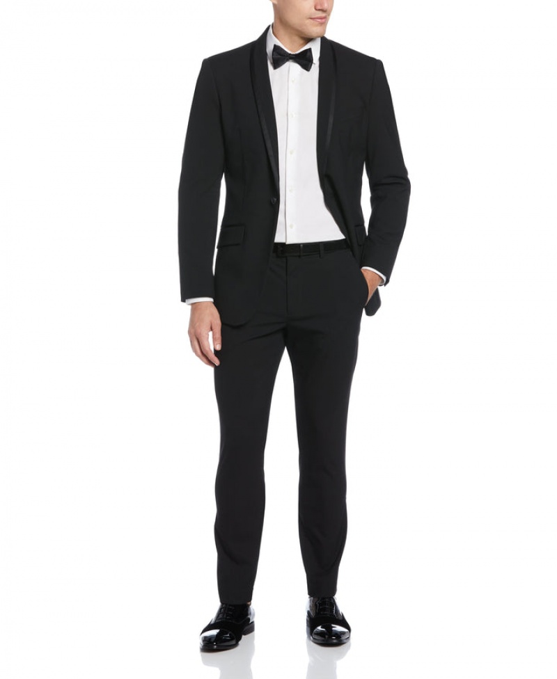 Perry Ellis Very Slim Fit Black Tuxedo Black | 395OEYKAC