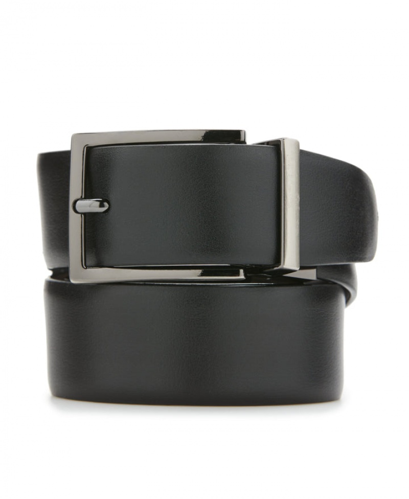 Perry Ellis Wavy Black Leather Belt Black | 681UFKNQT