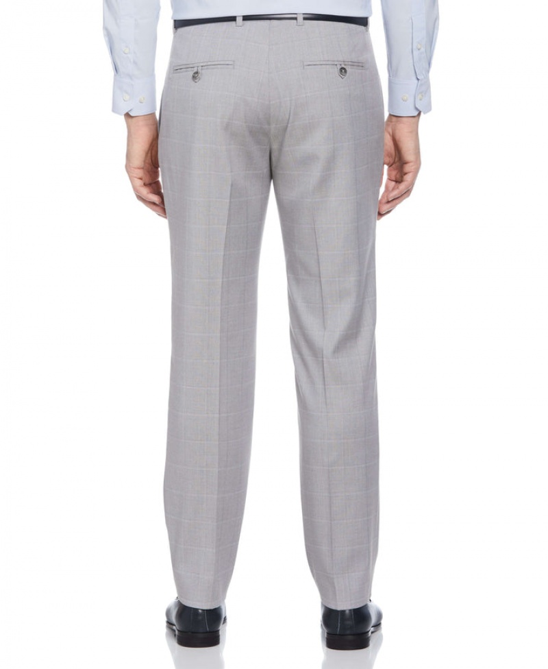 Perry Ellis Windowpane Plaid Pant Felt Grey | 716NJCBYX