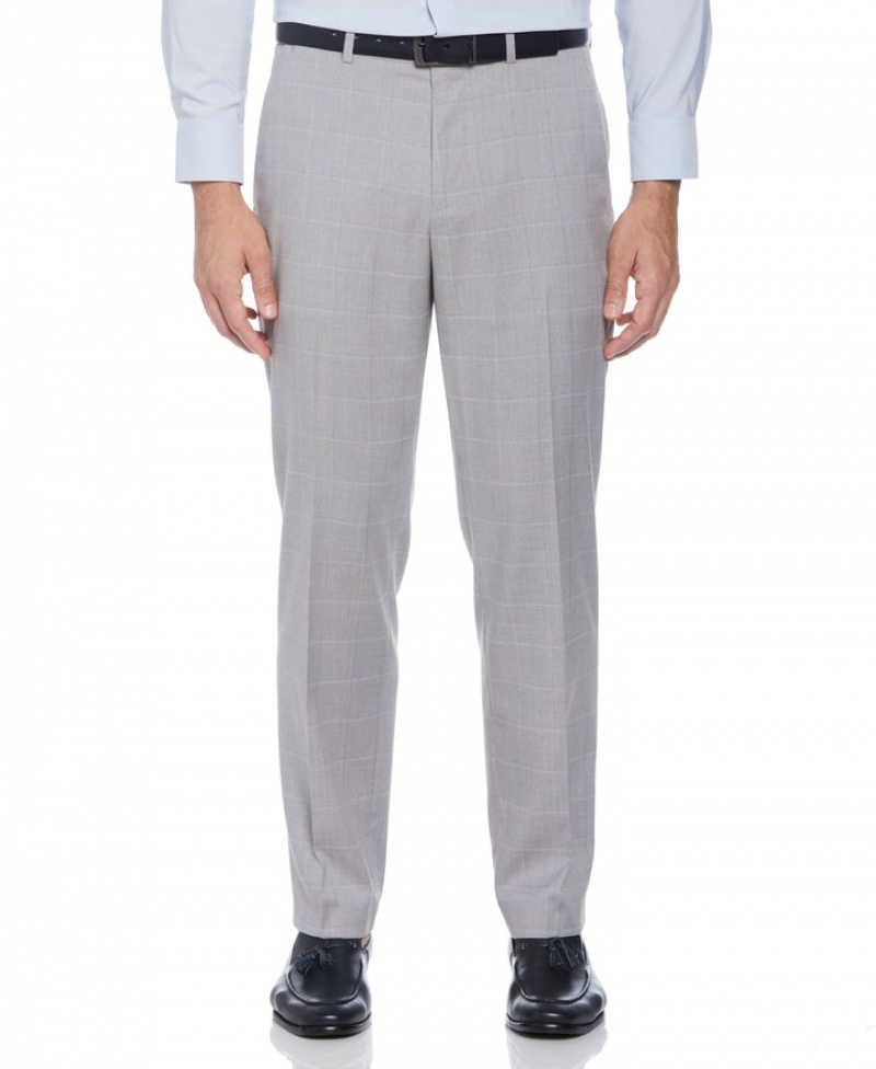 Perry Ellis Windowpane Plaid Pant Felt Grey | 716NJCBYX